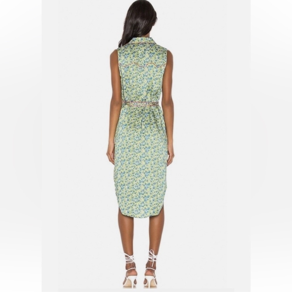 CINQ A SEPT Revolve Hazel Midi Dress Peridot & Multi lime green blue floral - Picture 2 of 7
